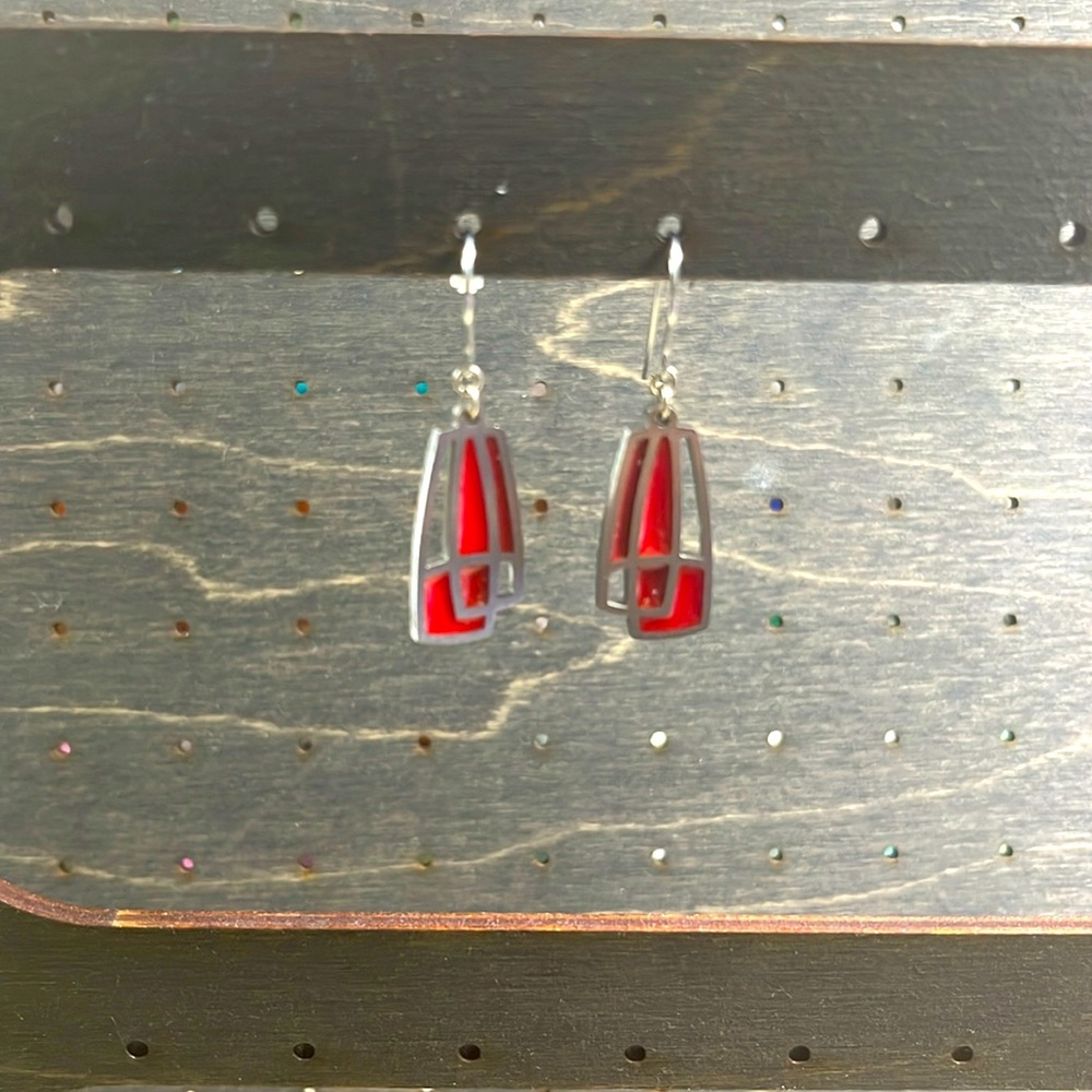 Enamel laser cut dangle earrings